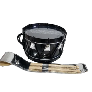 Tambor reglamentario vaso negro con aro anodizado, parche negro y templadera plateada