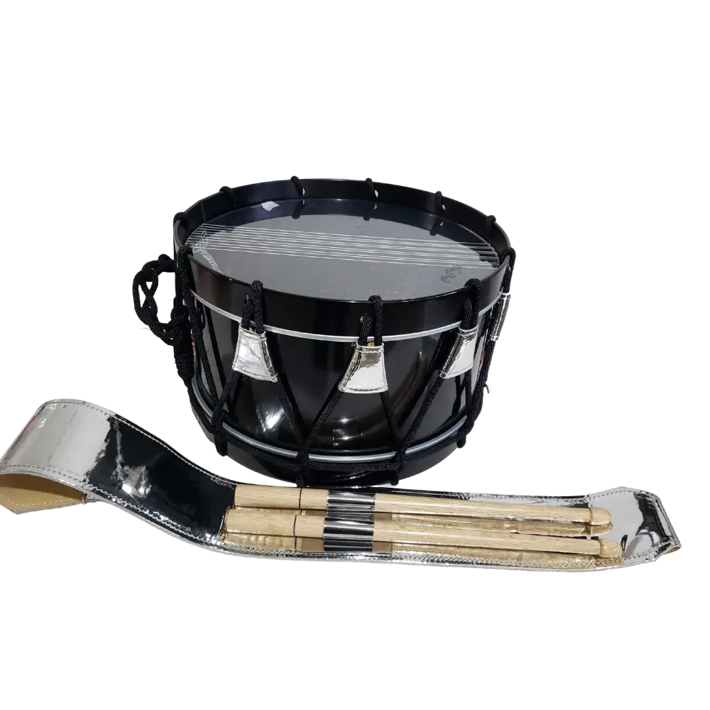 Tambor reglamentario vaso negro con aro anodizado, parche negro y templadera plateada