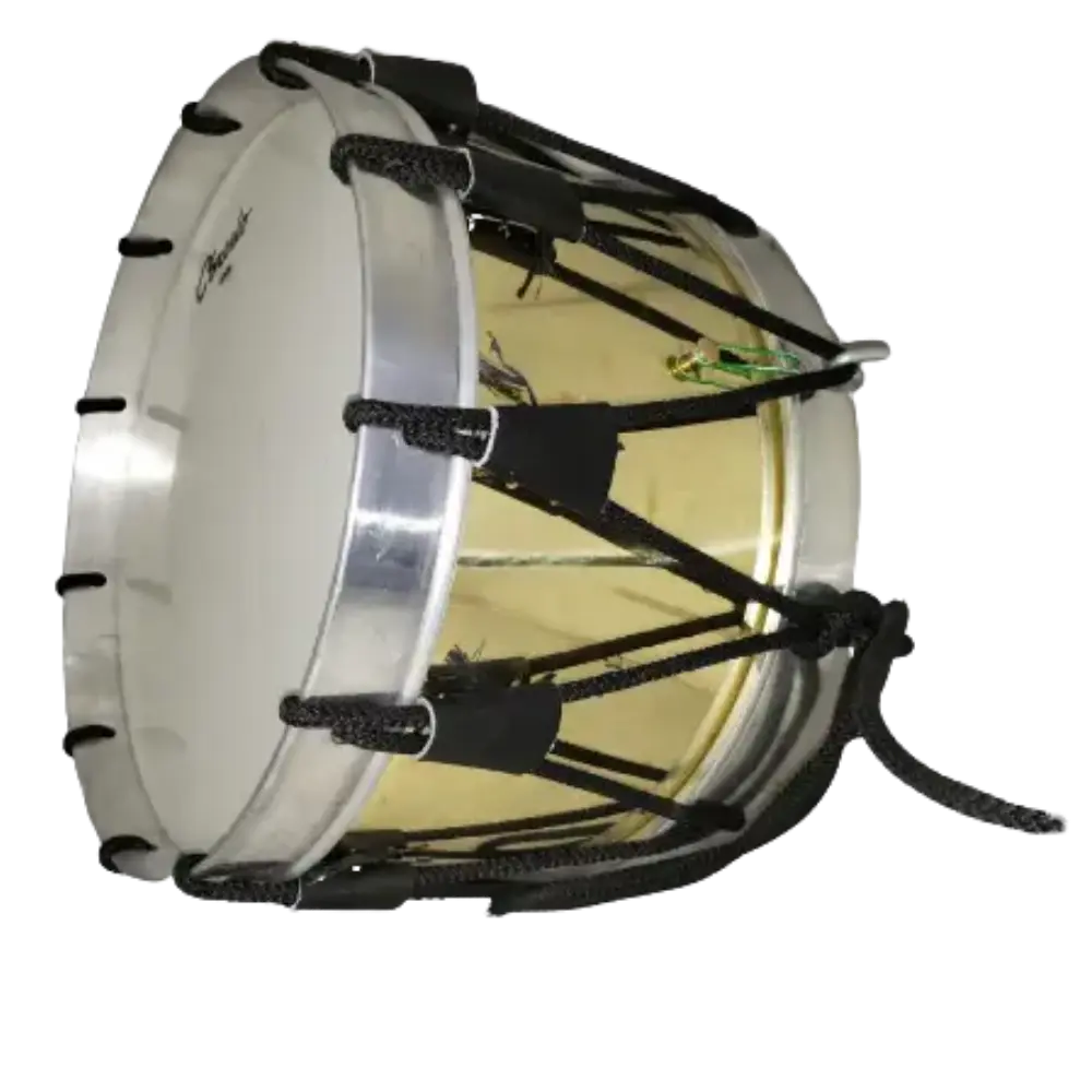 Tambor reglamentario de acero amarillo con aros de aluminio y parche sintético - Imagen 2
