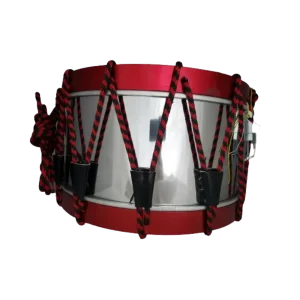 Tambor reglamentario de acero con aro anodizado rojo y piola de nylon