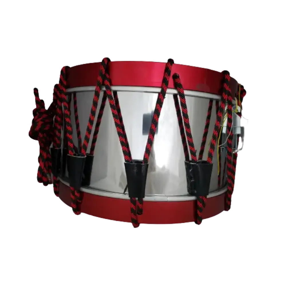 Tambor reglamentario de acero con aro anodizado rojo y piola de nylon