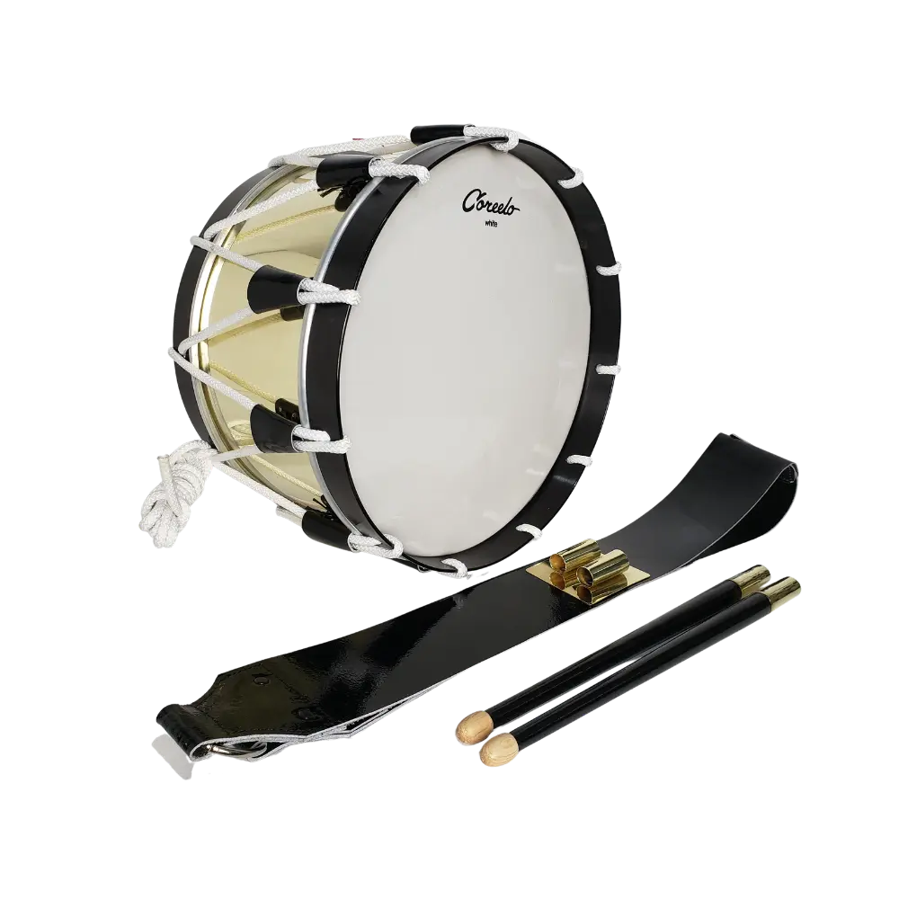 Tambor reglamentario con aros de aluminio ionizado negro con portacajas cove y baquetas de gala