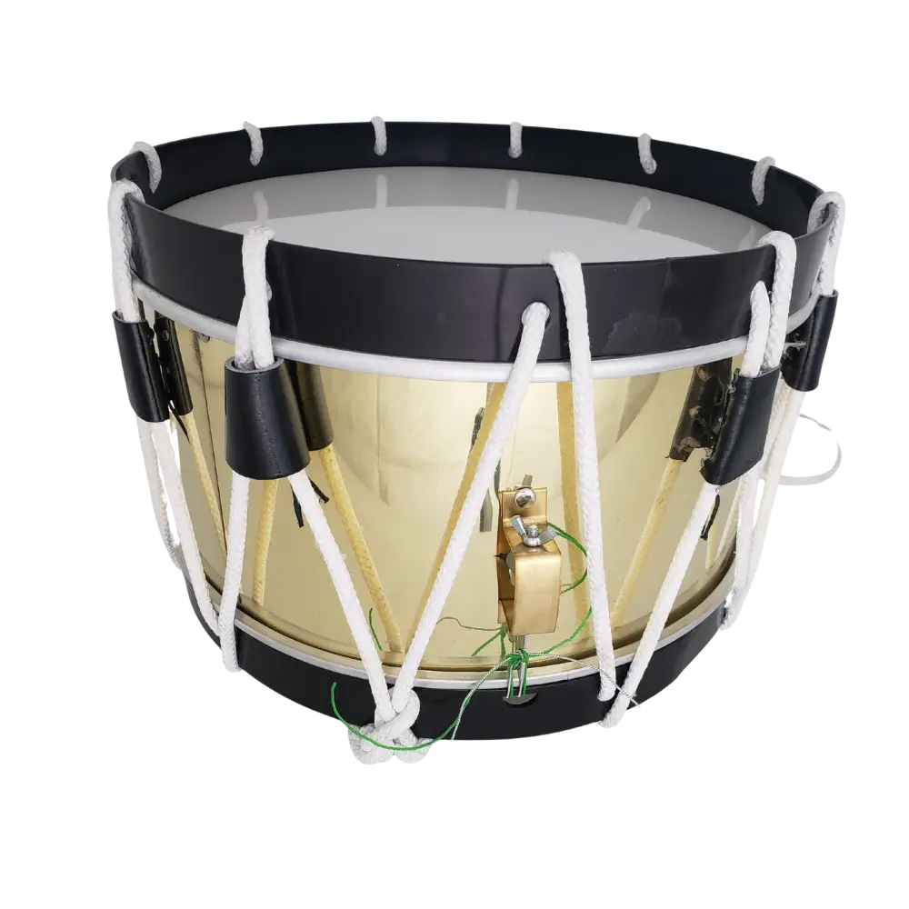 Tambor reglamentario vaso de latón con aros de aluminio ionizado negro con piola blanca