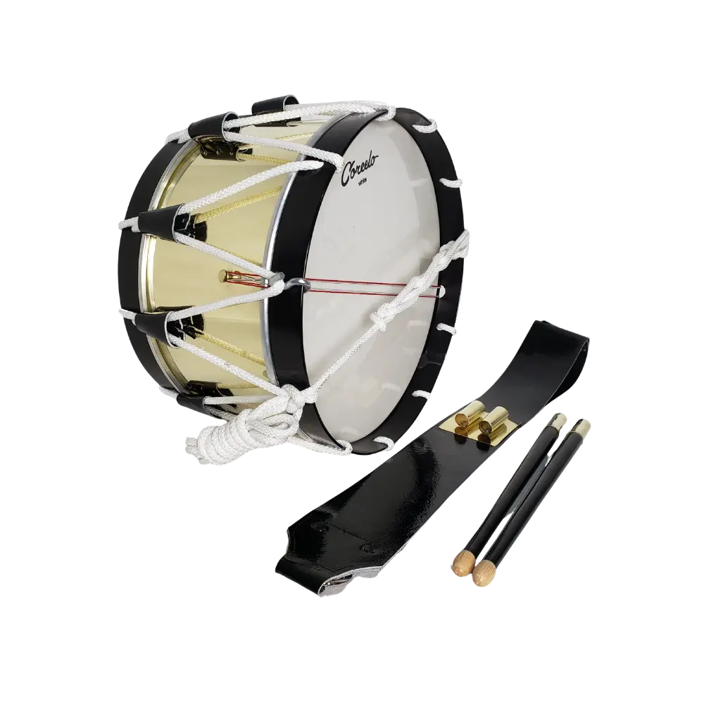Tambor reglamentario con aros de aluminio ionizado negro con portacajas cove y baquetas de gala - Imagen 2