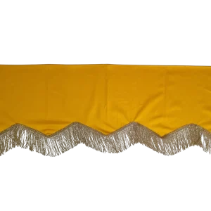 Cubre caja amarillo con fleco dorado para banda de guerra