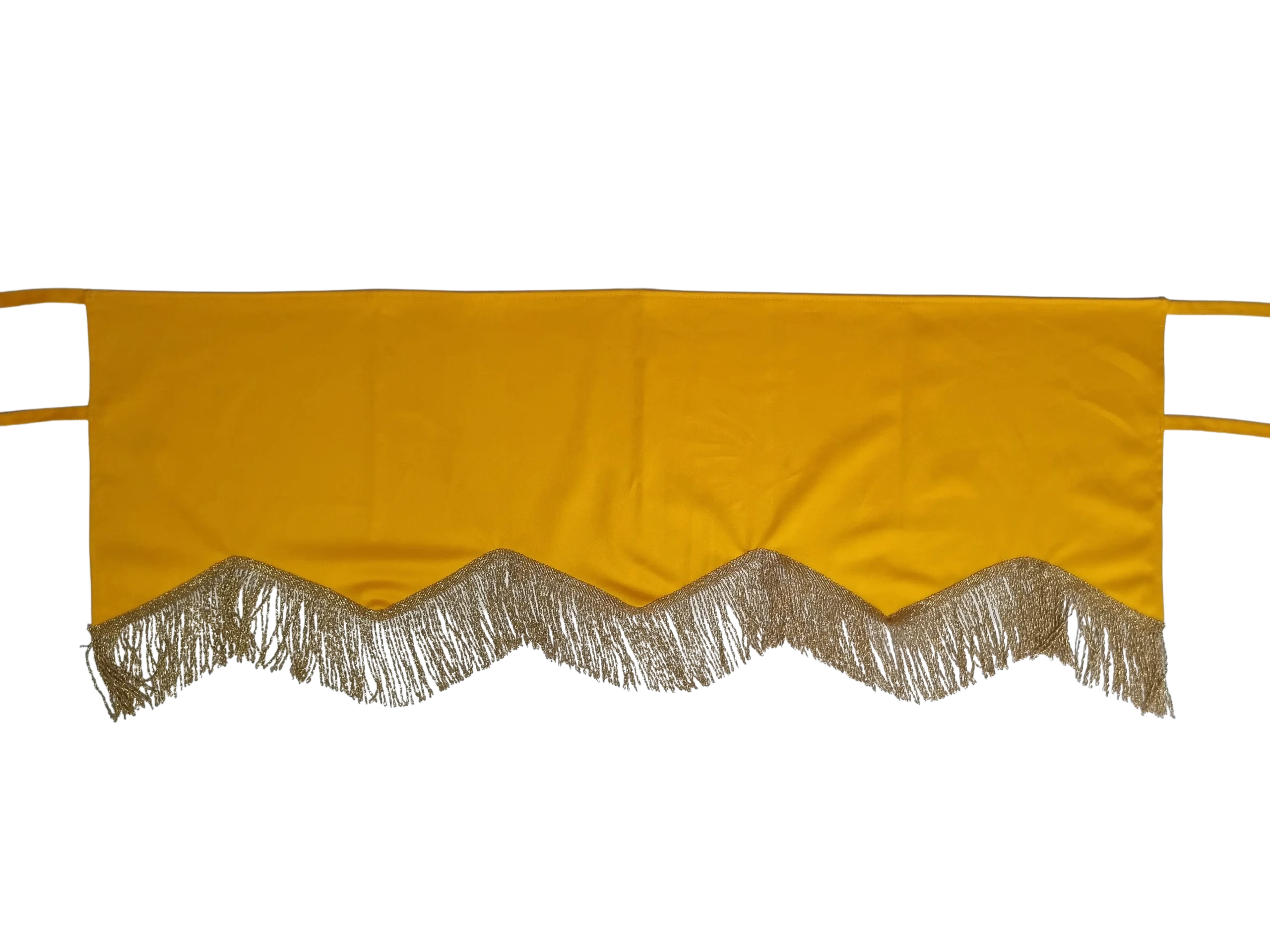 Cubre caja amarillo con fleco dorado para banda de guerra